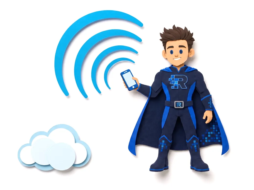 Riskerman holding a paper phone as it rings